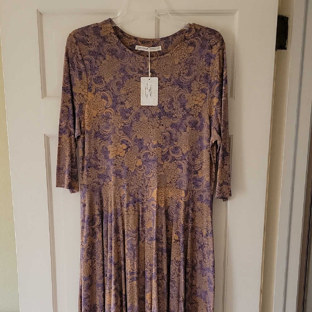Peruvian Connection Purple and Tan Long Sleeve Midi Dress